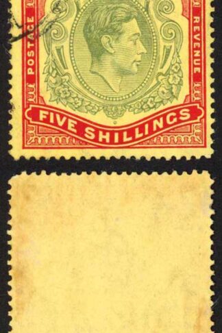 Bermuda SG118b KGVI 5/- Pale Green and Red/yellow Line Perf 14.25 (Ref 91)