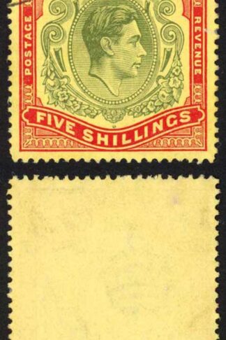 Bermuda SG118b KGVI 5/- Pale Green and Red/yellow Line Perf 14.25 (Ref 93)