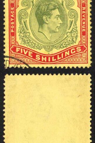 Bermuda SG118b KGVI 5/- Pale Green and Red/yellow Line Perf 14.25 (Ref 96)