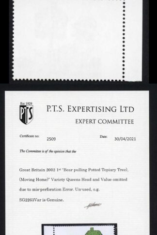 SG2263Var 2002 Teddy Bear ERROR Value and Queens Head MISSING U/M
