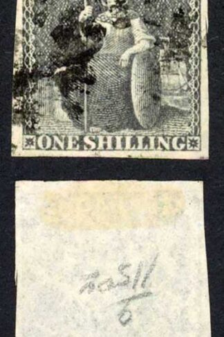 Barbados SG12a 1855-58 QV 1/- Black No Wmk White Paper Imperf VFU