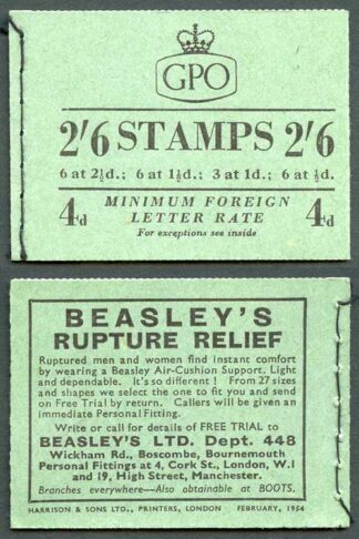 SGF13 2/6 GPO Wilding Booklet Wmk Edward February 1954