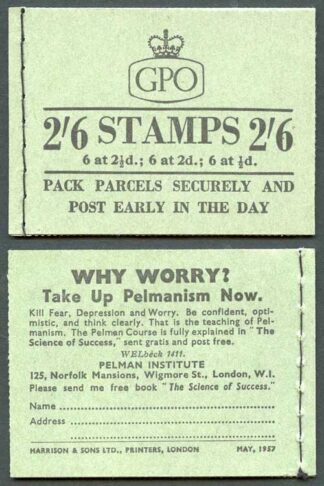 SGF54 2/6 GPO Wilding Booklet Wmk Edward May 1957