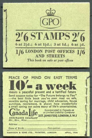 SGF41 2/6 GPO Wilding Booklet Wmk Edward April 1956 (PAP)