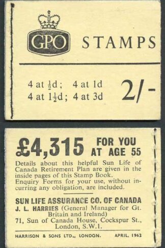 SGN67 2/- GPO Lemon April 1962 Wilding Booklet