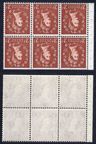 SB79a 2d Light Red-brown Booklet Pane of 6 Wmk Crowns Inverted Average Perfs U/M