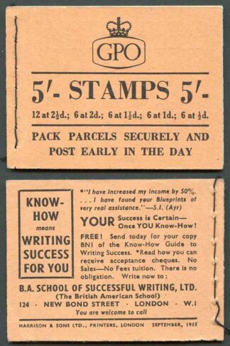 H17 5/- Buff GPO Wilding Booklet September 1955
