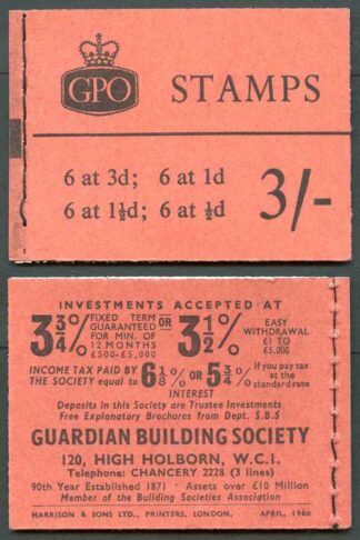 M21 3/- GPO Wilding Booklet Wmk Crowns April 1960