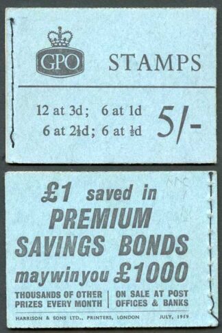 SGH39g 5/- GPO Wilding Booklet with Graphite Lines July 1959