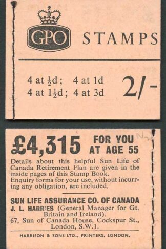 SGN2 2/- Salmon Cover GPO Wilding Booklet Wmk Crowns No Date
