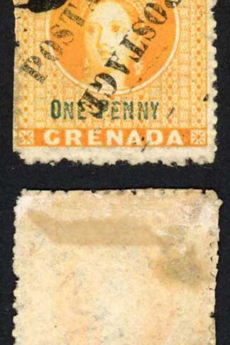 Grenada 1883 SG29a 1d orange Opt Postage Type 12 diagonally Unsevered Pair