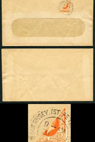 SG Spec GW5 Guernsey KGV 2d Orange (Photogravure) Bi-sect on Cover (31/12/40)