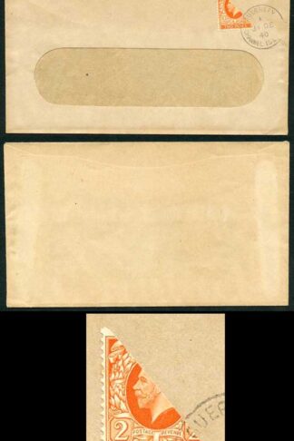SG Spec GW5 Guernsey KGV 2d Orange (Photogravure) Bi-sect on Cover (31/12/40)