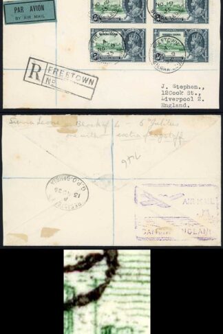 Sierra Leone SG183a 1935 Silver Jubilee 5d Extra Flagstaff Block 4 on Cover