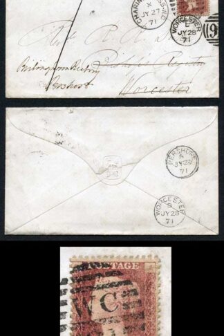 Penny Red SG43 Plate 148 On Re Directed Cover Extra cancel