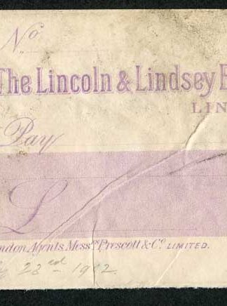 London Agents Prescott and Co Cheque printed by Perkins Bacon and Co