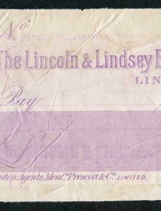 London Agents Prescott and Co Cheque printed by Perkins Bacon and Co