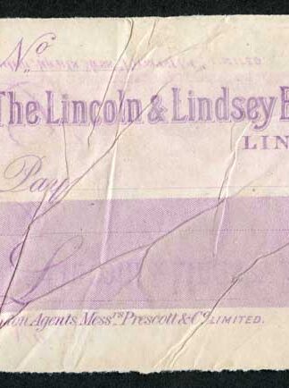London Agents Prescott and Co Cheque printed by Perkins Bacon and Co