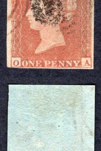 1841 Penny Red (OA) Four Margins RED TOWN DATE STAMP and 1844 cancel