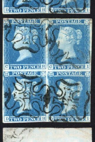 1841 2d Blue (CH/DI) Block of 4 with 12 in Cross with a GREAT Paper Fold