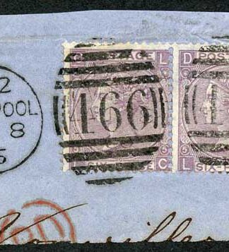 SG97 6d lilac PAIR on piece Cat 280 pounds