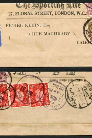 1937 The SPORTING LIFE Newspaper wrapper with KGV and KGVI stamps