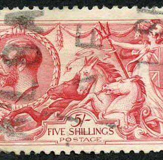 SG416 5/- Rose-red Seahorse (Bradbury Wilkinson) Used