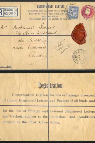 1931 4 1/2d Registered envelope uprated with a 2 1/2d to Austria
