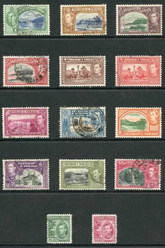 Trinidad and Tobago SG246/56 1938-44 KGVI Set of 14 Wmk Mult Script CA Fine Used