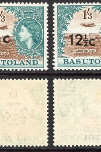 Basutoland SG65 12.5c on 1/3d type 1 and 2 M/M