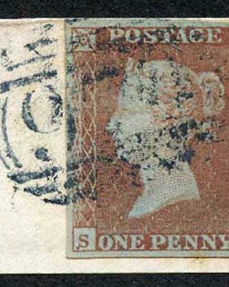 1841 Penny Red (SA) Blue Cancel on Piece Cat 250 pounds