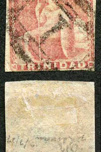 Trinidad SG12 1854-57 (1d) Rose Red Imperf Paper 3 Margins (E16)