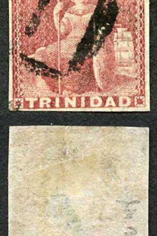 Trinidad SG12 1854-57 (1d) Rose Red Imperf Paper 4 Margins (crease) (E15)