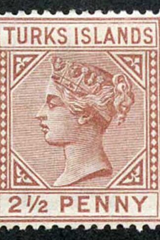 TURKS ISLANDS SG56 2 1/2d red-brown Wmk Crown CA Perf 14 M/M (hinge remainder)