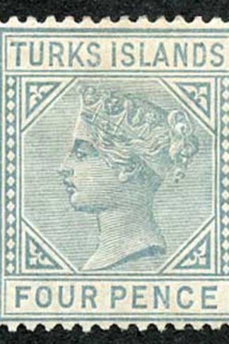 Turks Islands SG57 4d Grey Wmk Crown CA Perf 14 M/M (hinge remainder)