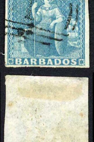 Barbados SG9 1855 1d Pale Blue on White Paper Four Margins Cat 70