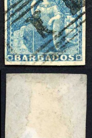Barbados SG9 1855 1d Pale Blue on White Paper Four Margins Cat 70
