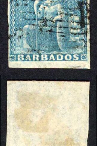 Barbados SG9 1855 1d Pale Blue on White Paper Four Margins Cat 70