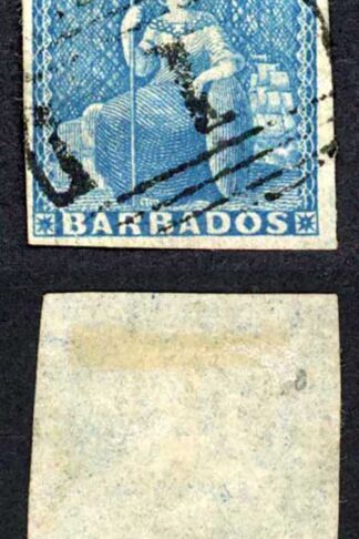 Barbados SG10 1855 1d Deep Blue on White Paper Four Margins Cat 60