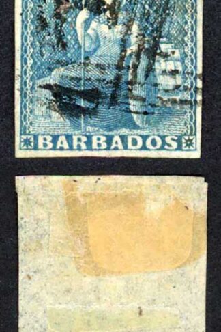 Barbados SG10 1855 1d Deep Blue on White Paper Four Margins Cat 60