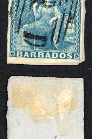 Barbados SG10 1855 1d Deep Blue on White Paper Four Margins Cat 60