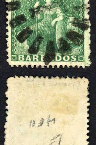 Barbados SG17 1861 1/2d Deep Green Clean Cut Perf 14 to 16 Cat 22