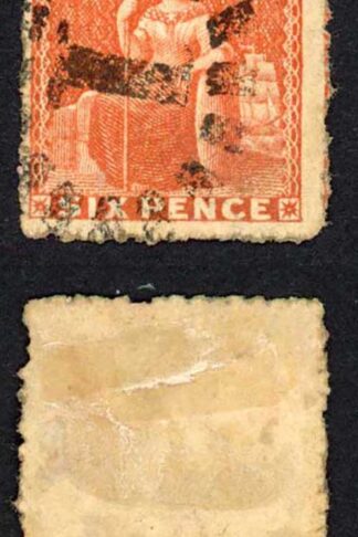 Barbados SG46 6d Orange-Vermilion Rough Perf 14 to 16 Large Star Cat 90 (E7)
