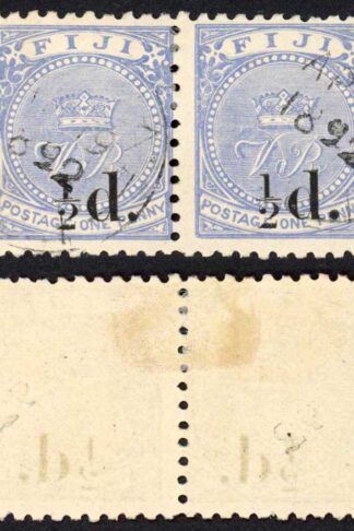 FIJI SG72a 1/2d on 1d Ultramarine PAIR CDS used