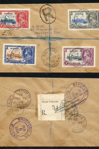 St Vincent 1935 Silver Jubilee Set on Registered cover to USA