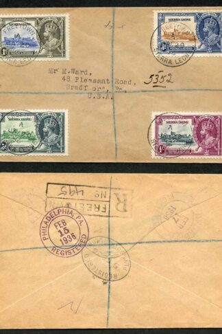 Sierra Leone 1935 Silver Jubilee Set on Registered cover to the USA