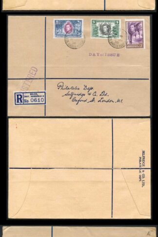 British Honduras SG150/158 1938 KGVI Part Set on 3x FDC to England