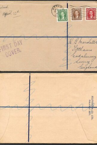 Canada SG357/59 1937 KGVI Part Set on FDC to England