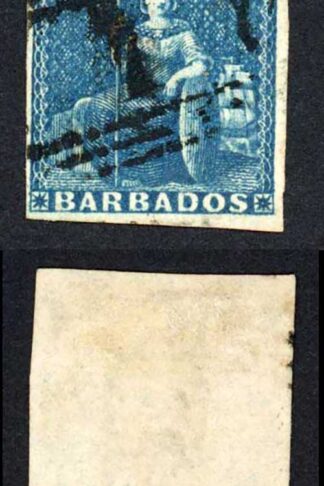 Barbados SG10 1d Deep Blue on white paper fine Four Margins