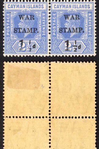 Cayman Is SG54a 1 1/2d War Stamp variety no fraction bar (bottom left stamp) M/